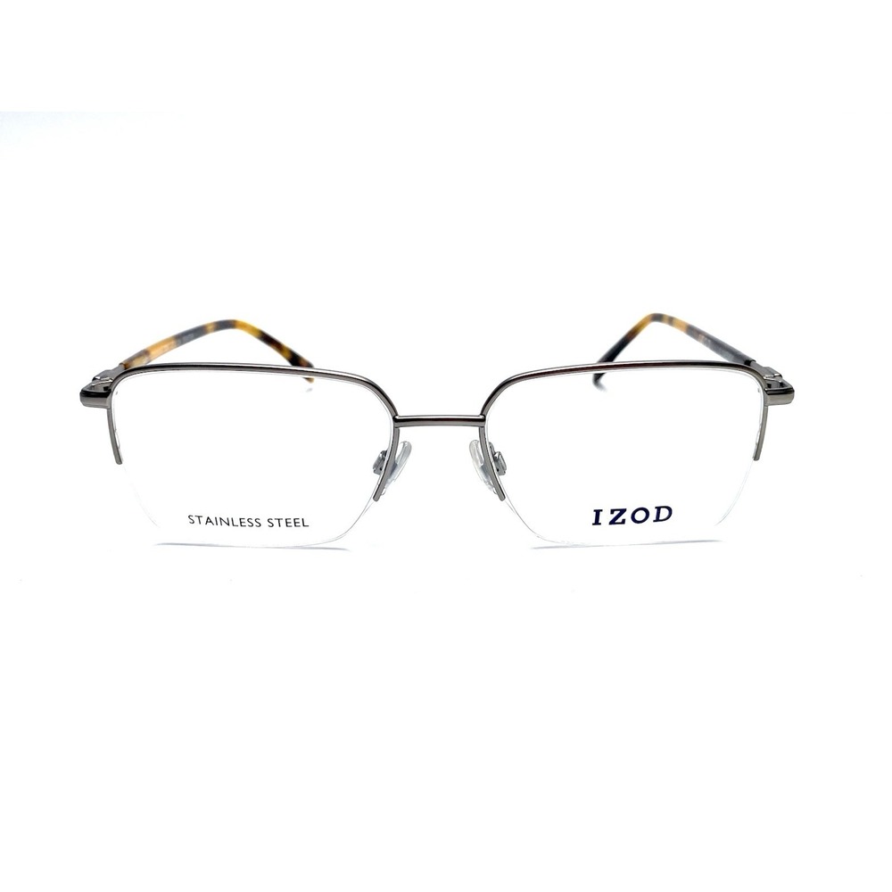 NEW IZOD Metal Rectangular Half Rim Glasses IZ 2129 Pewter 54 17 145